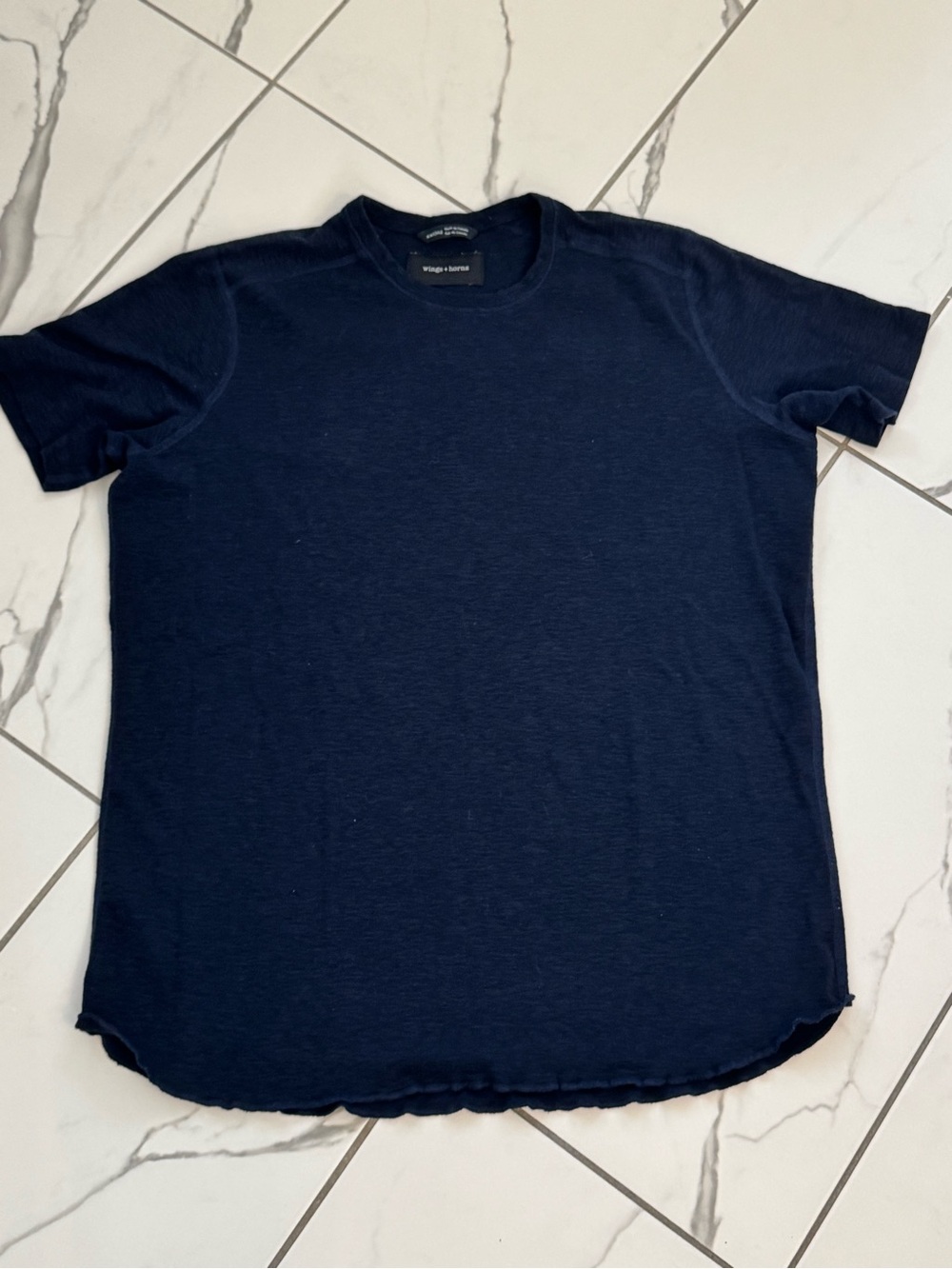 Wings & Horns Navy Crew Neck T-Shirt in Navy Blue XXL